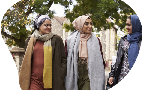 Muslim women walking in the street together